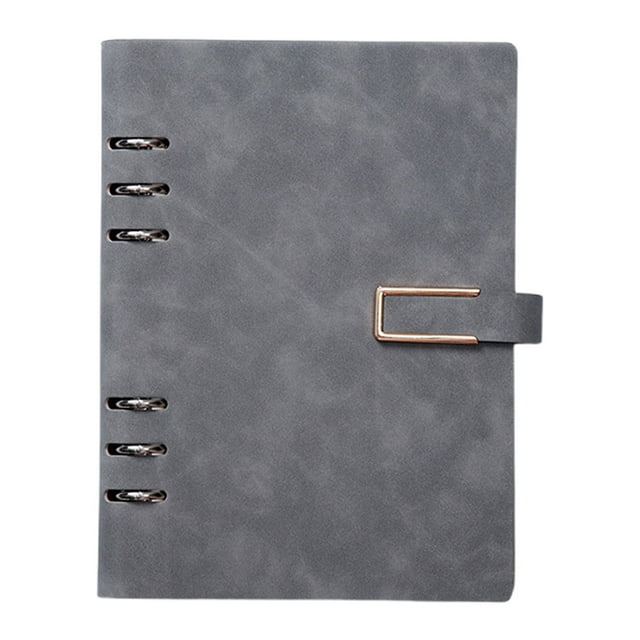 Cxui Binder Notebook, Refillable Leather Binder with Paper, Metal Rings for School, College, Planner, Journal (1Pcs) Grey