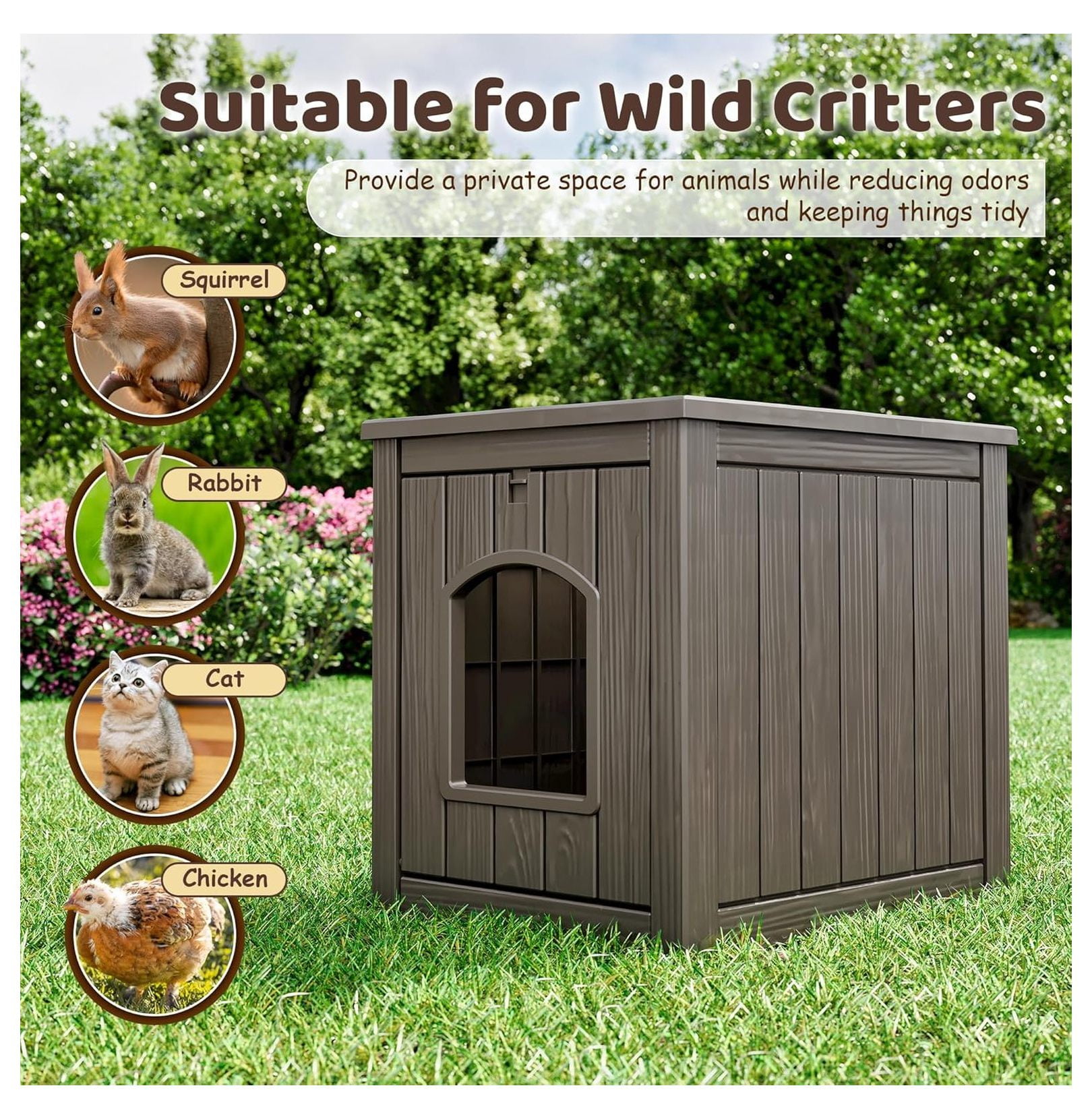 Cat House Indoor Outdoor, PP Plastic Cat Shelter - Large Gray Cozy Pet House for Cats & Kittens, Easy Assembly, Waterproof, All-Season Hideaway