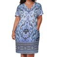 thumbnail image 2 of Vestido elegante con bolsillos sueltos, estilo barroco, con estampado floral griego, en negro, plata y azul. Ropa estética., 2 of 6
