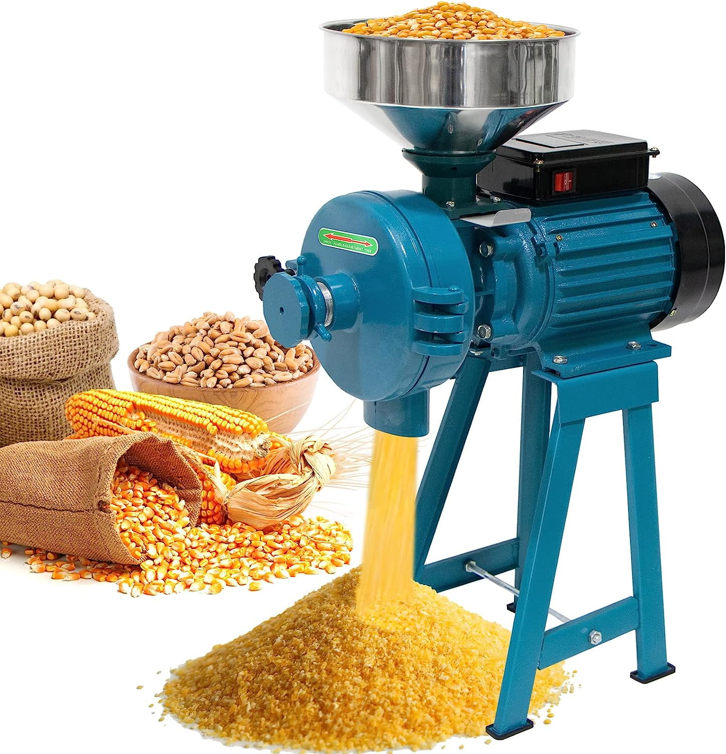 3000W Blue Electric Commercial Grain Grinder with Funnel