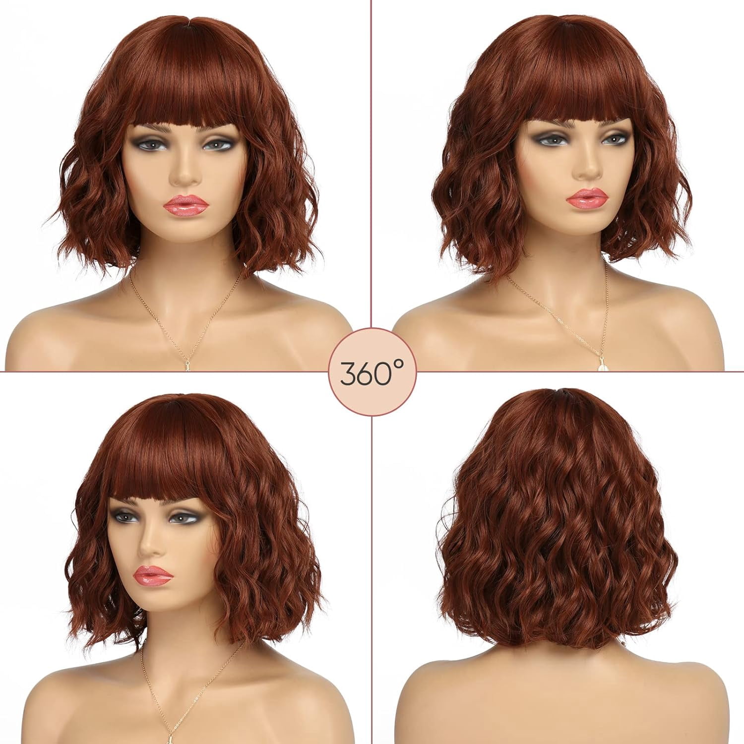 DOPI Short White Silver Wigs for Women Ombre Grey Wavy Bob Wig with Bangs Medium Length Synthetic Hair Water Wave Dark Roots Wig Gray Colorful Wigs（12 Inches）