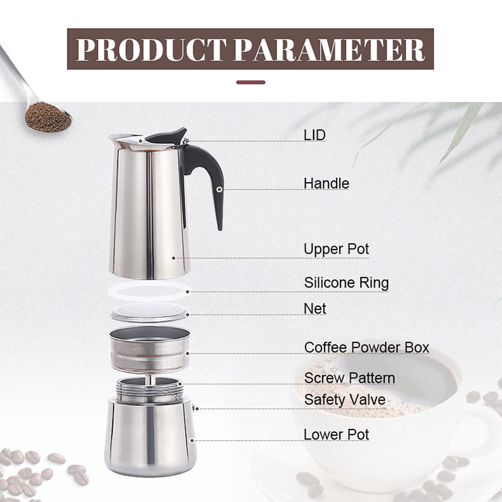 WLQ Electric Coffe Maker, Food Grade Portable Stainless Steel Pot Electric Coffee Percolator for Home and Outdoor Camping (100ml)