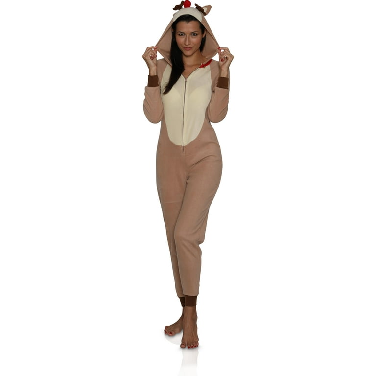 Secret Santa Mens and Womens Union Suit Christmas Pajama Brown