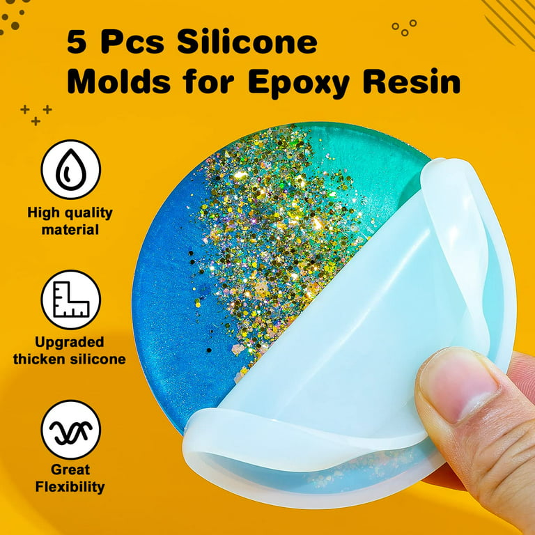Resin Molds Silicone Kit 20Pcs,Epoxy Resin Molds Including  Sphere,Cube,Pyramid,Square,Round, Used for Create Art,DIY,Ash  Trays,Coasters,Candles.Bonus