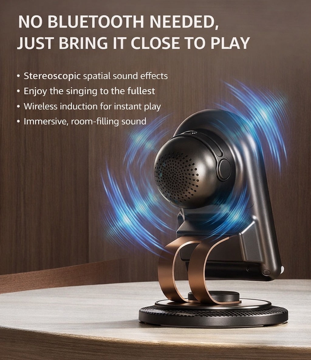 Wireless Induction Speaker with 360° Rotating Phone Stand, No Bluetooth Required, Universal Desktop Phone Holder & Sound Amplifier