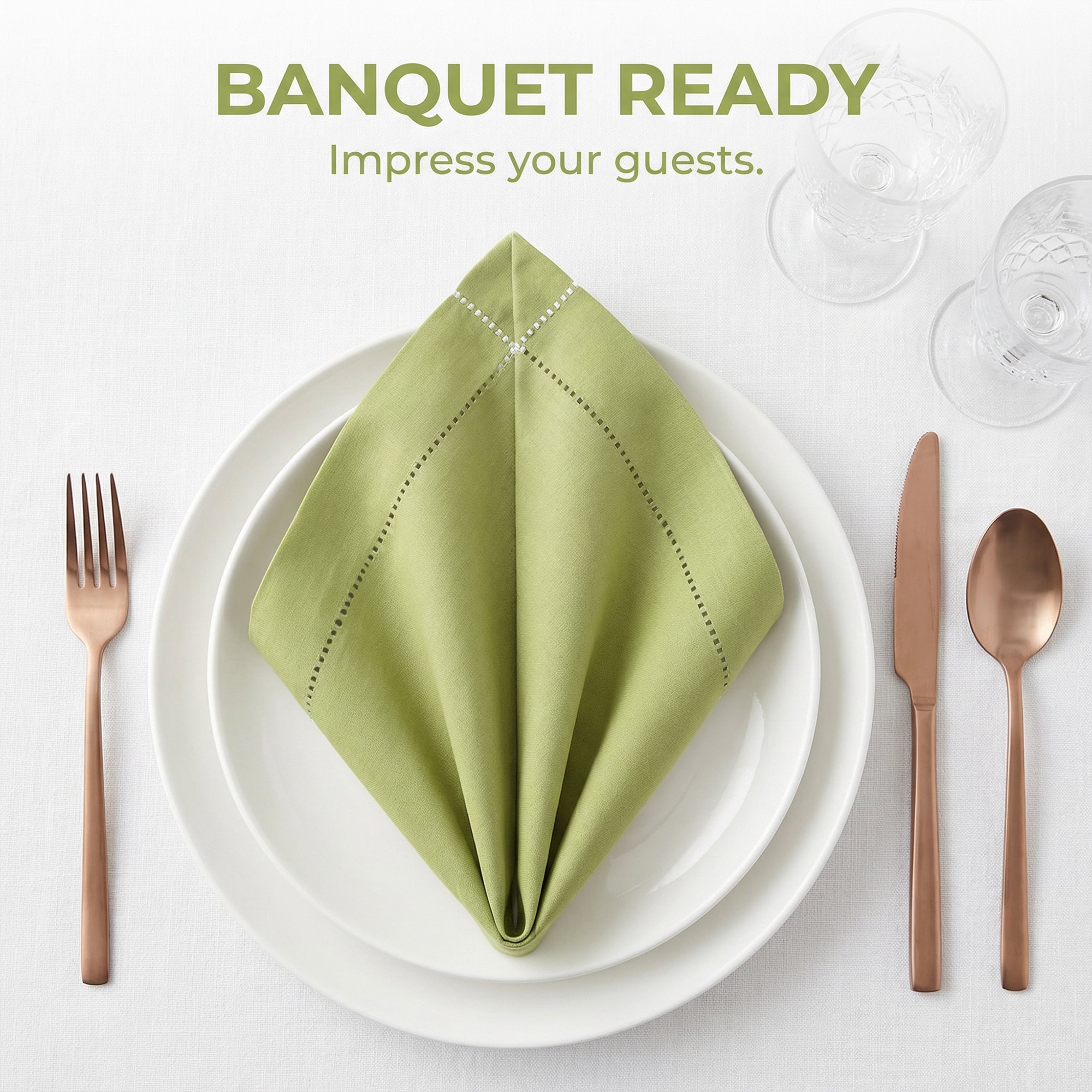Unique Bargains 12 Pack Washable Polyester Cloth Napkins for Dining Grass Green 17"x17"