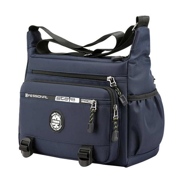 Bolso bandolera para hombre, con múltiples bolsillos y cierre de cremallera, bolso de viaje Azul