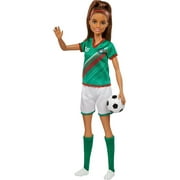 Barbie Soccer Fashion Doll Dressed in Cleats, Colorful #16 Uniform & Tall Socks, Brunette Ponytail