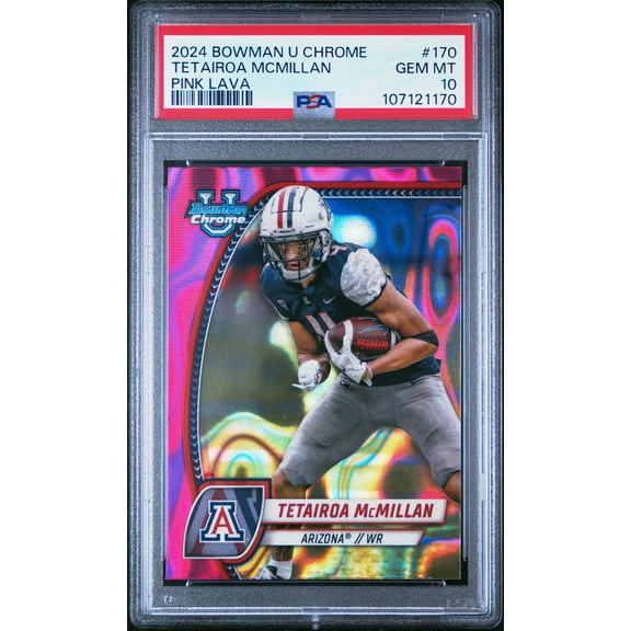 Graded 2024 Topps Bowman U Chrome Tetairoa McMillan #170 Pink Lava Rookie RC Football Card PSA 10 Gem Mint