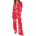 thumbnail image 4 of snilers Pajama Sets for Women 2 Piece Outfits Hearts Print Lounge Sets Fashion Long Sleeve Button Down Shirts and and Pj Pants Cute Pj Set Valentine's Day Clothes, 4 of 8