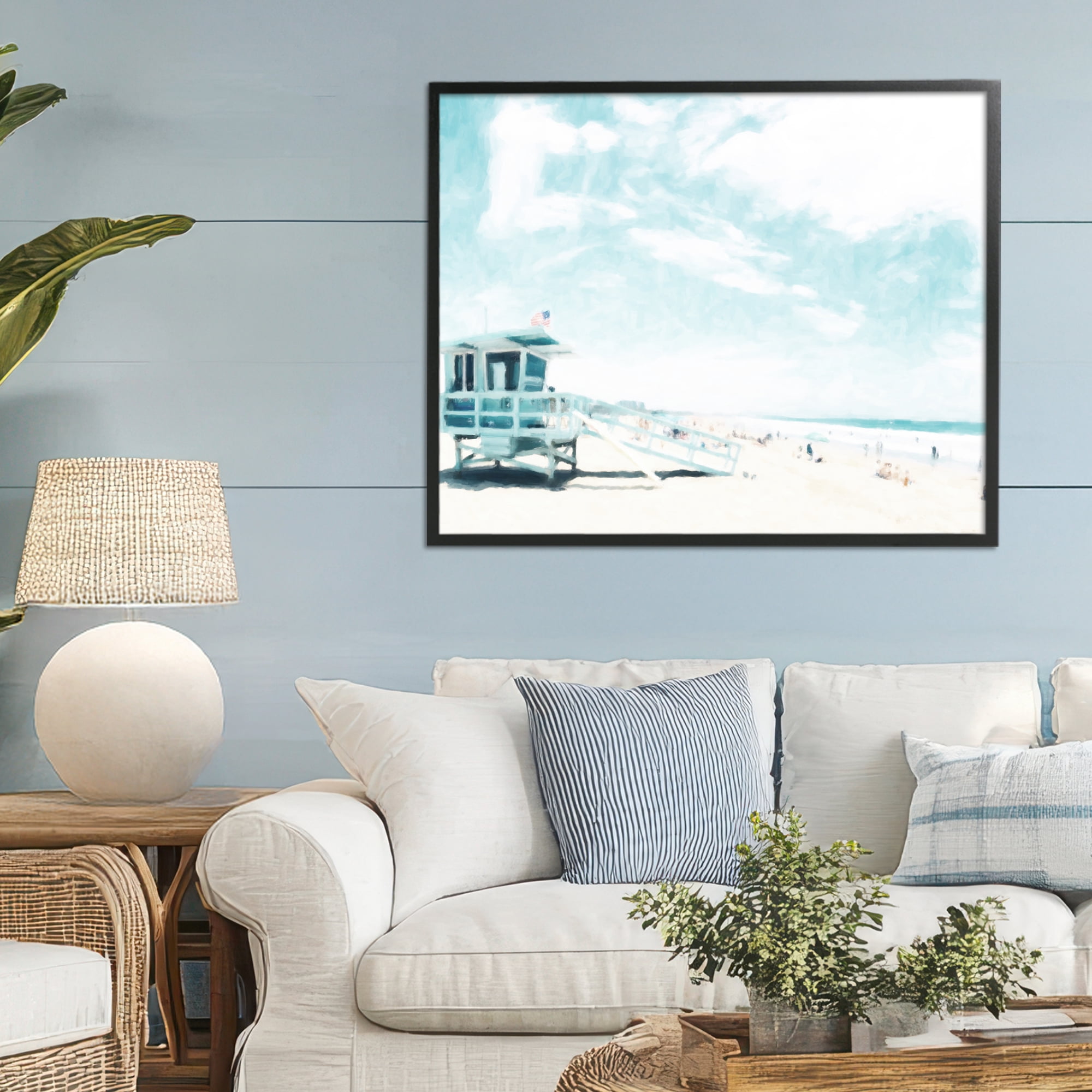 Stupell Industries Blue Beach Station Black Framed Giclee Art, design by Kim Curinga