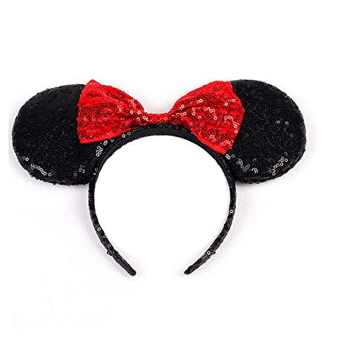 Mouse Ears Bow Headbands Glitter Princess Party Decoration Belle Cinderella Jasmine Mermaid Mouse Ears Headband for Girls 