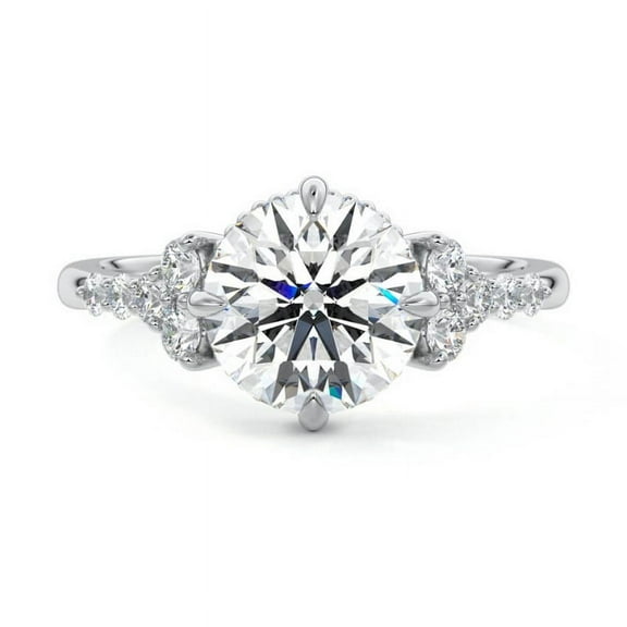 Cloud Jewel Stamped 14K Silver Ring - Brilliant 2.1 Ct Round Cut Lab Created Diamond Ring - Cluster Engagement Wedding Diamond Ring - 30th Anniversary Gifts - Forever Diamond Ring for Women's