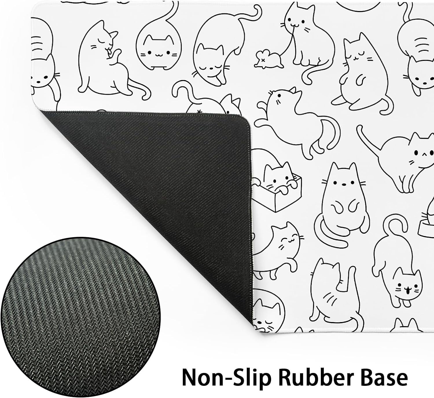 White Cute Cat Gaming Mouse Pad XL Kawaii Kittens Anime Aesthetic Extended Big Large Desk Mat Non-Slip Rubber Base Stitched Edge Long Keyboard Mousepad for PC Computer Laptop,31.5×11.8 in