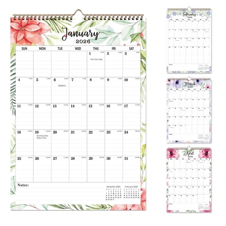 DIYAMG Flowers Calendar, 17 x 12in Large Wall Calendar with Memo Space for Anniversaries/Moments/Festivals(Jan. 2026 – Jun. 2027)