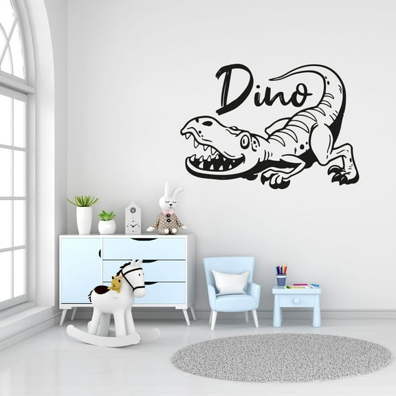 Dino Sigmage Cute Dinosaur Silhouette Happy Face Silhouette Design Vinyl Design Wall Sticker Art Decal Boy Girl Kid Room Bedroom Nursery Kinder Home Decor Stickers Decoration Size (14x20 inch)