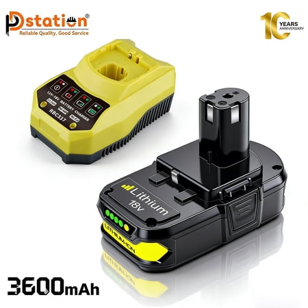 Upgraded 3.6Ah P102 18V Battery & P117 Charger Combo Replace for Ryobi 18V Li-on Battery Compatible with Ryobi 18V P109 P108 P107 P104 P105 P103 Tools Charger with 260051002 P117 P118