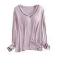thumbnail image 3 of Women's SleepwearWomen's Long Sleeve Sleep T Shirt Basic Layer Stretchy Shirts Neck Pajama Top, 3 of 3