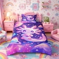 thumbnail image 2 of Meiyoeat Cosmic Kawaii Axolotl Twin Duvet Cover, Whimsical Galaxy Planet Pattern Twin Bedding, Purple Pink,2pcs,No Comforter, 2 of 5