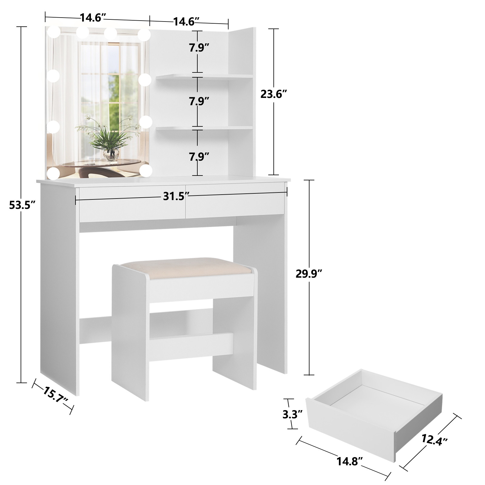 💄✨ New VANITY Makeup Dresser, Mirror & Floating Shelves 💲39