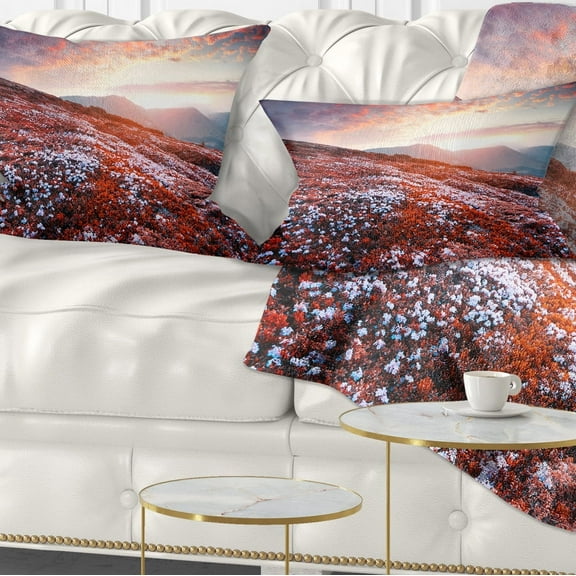 Designart Blooming Fields in Carpathian - Landscape Photo Throw Pillow - 12x20