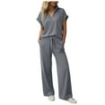 thumbnail image 3 of felwors Womens 2 Piece Summer Outfit Lounge Set Cap Sleeve Polo Top And Pant Set Tracksuit Travel Matching Outfit 2025 Purple, XL, 3 of 8