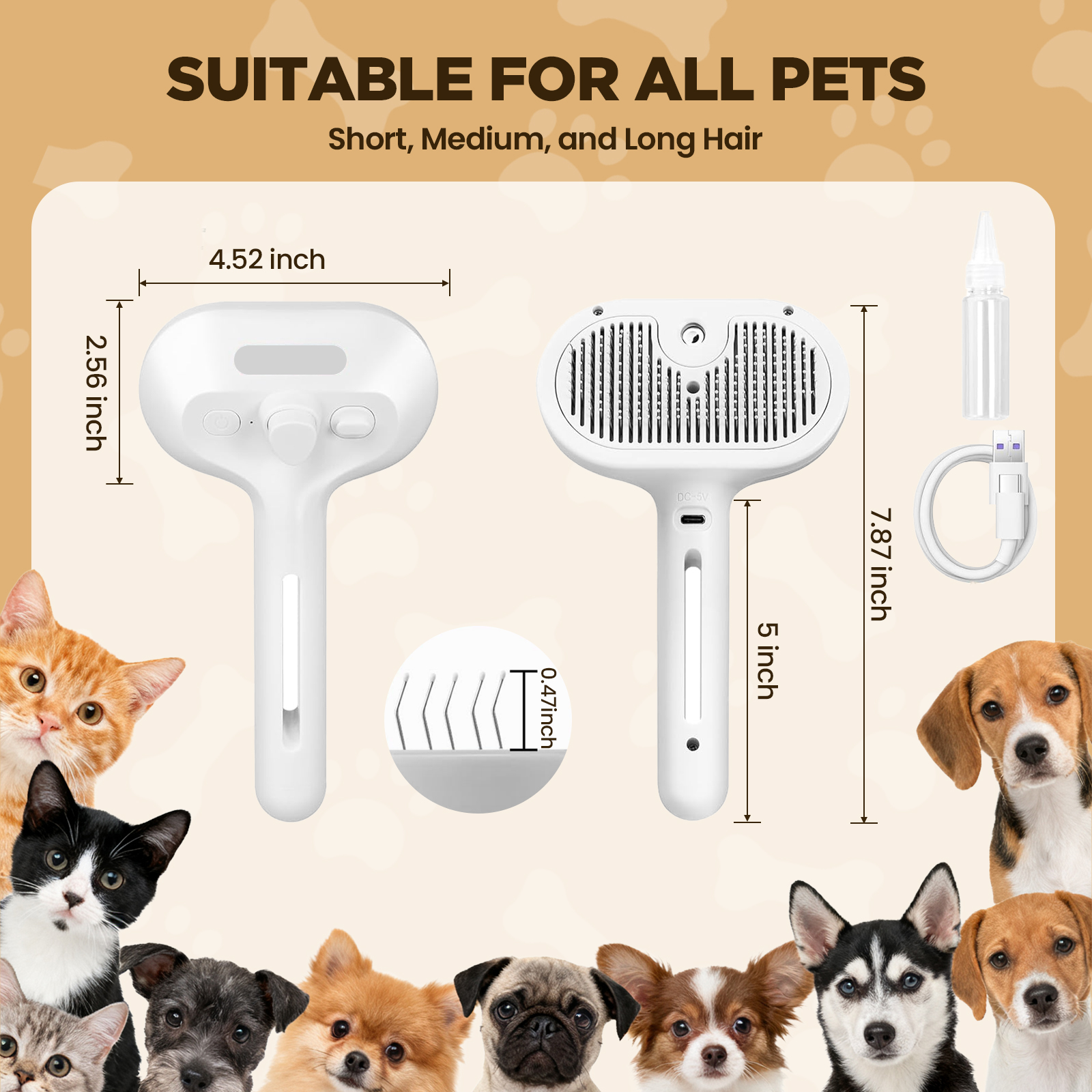 Absoke 3-in-1 Cat Steam Brush with Spray photo 8