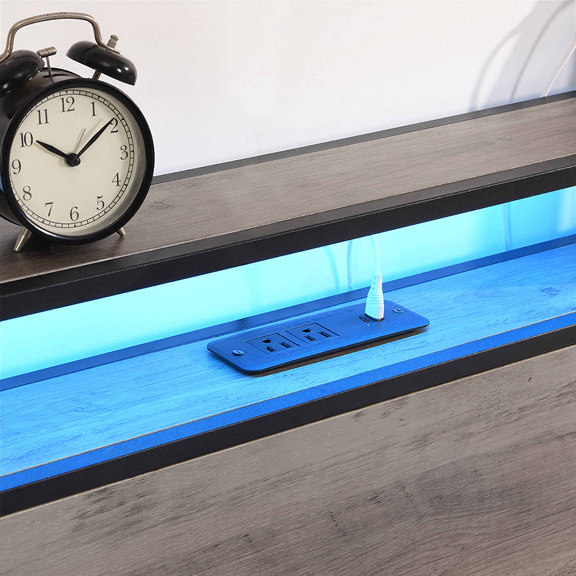 Aukfa Metal Queen Size Bed Frame with USB Ports, 16 Colors LED Lights, 4 Storage Drawers, Antique Gray