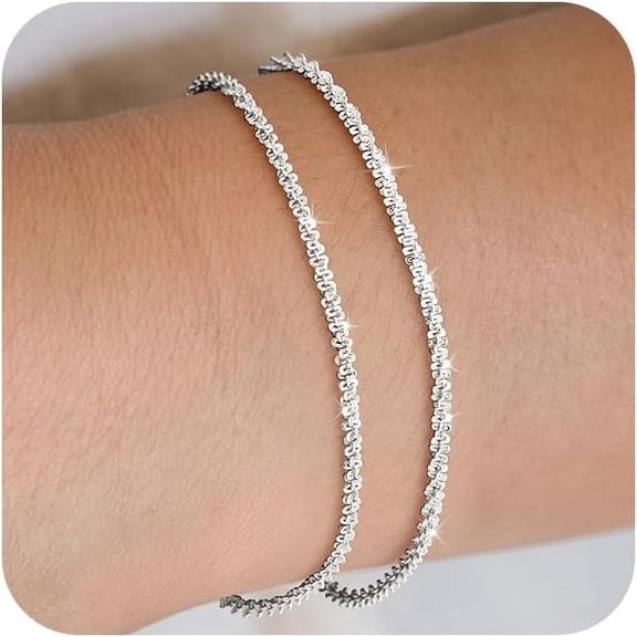 Dainty Bracelets for Women, Adjustable Bracelet for Women Waterproof Beaded Paperclip Zirconia Tennis Chain Jewelry for Women Trendy