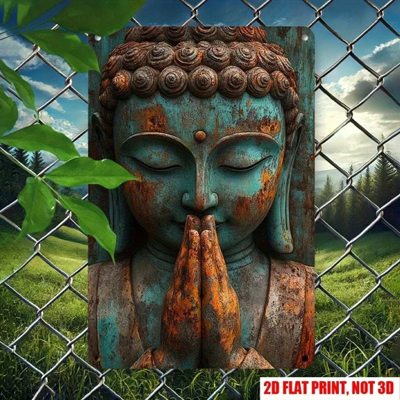 Stone Ancient Buddha Wall Art Poster Meditation Room Home Decor Metal Tin Sign
