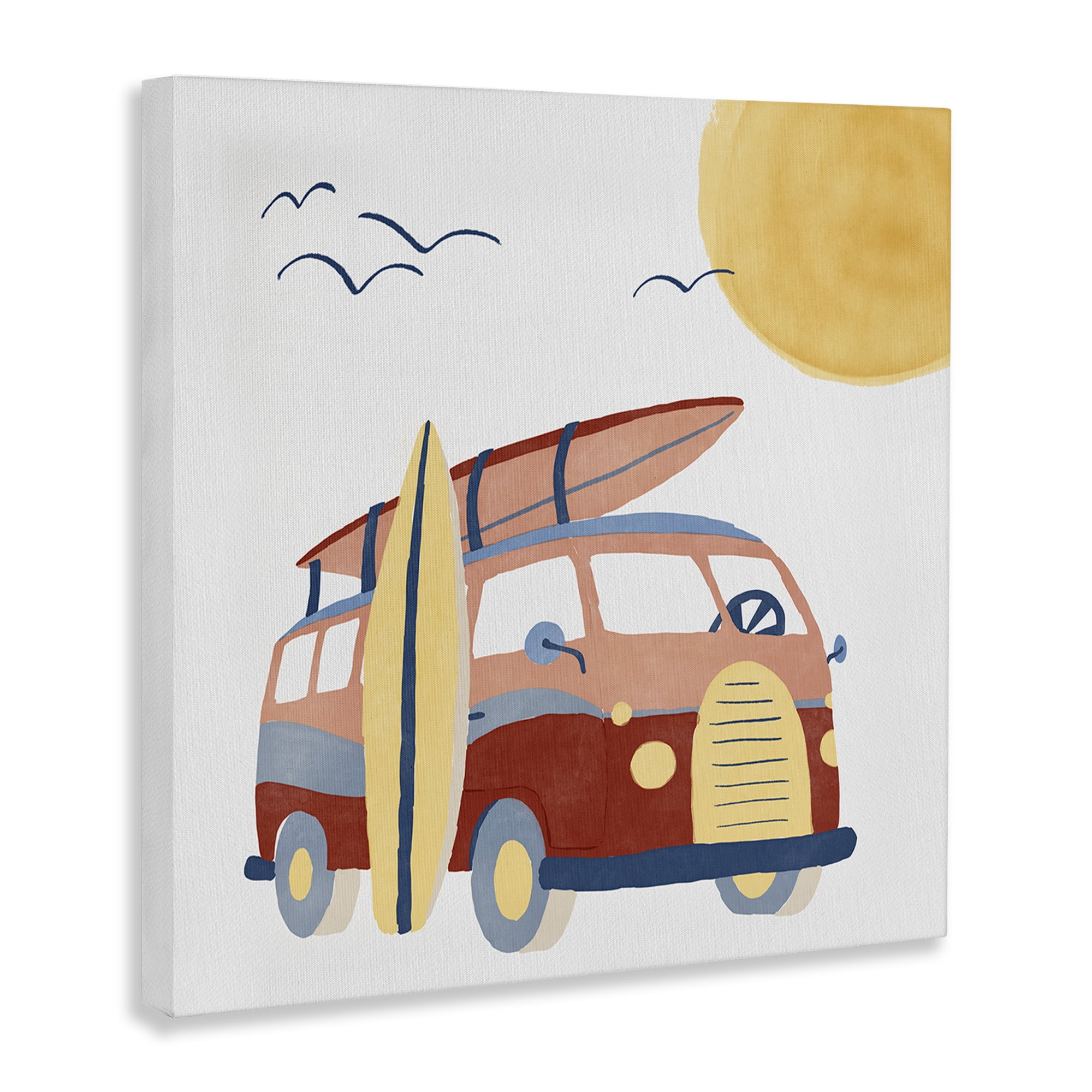 Stupell Industries Summer Surf Bus Transportation Painting Gallery Wrapped Canvas Art Print Wall Art, 17 x 17