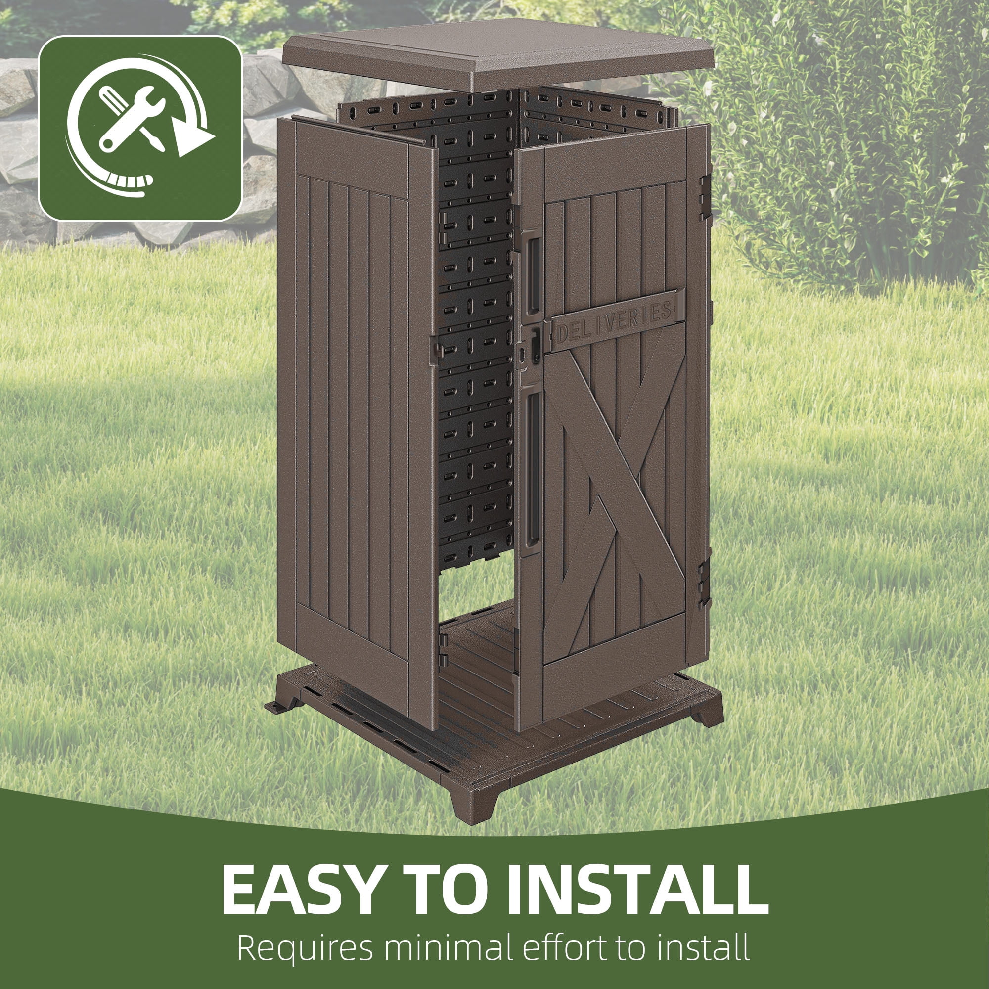 Uforic 60 Gallon Lockable Package Delivery Box, Double Wall Waterproof Resin Outdoor Parcel Storage Box for Porch Curbside Yard, Brown