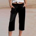 thumbnail image 2 of Aihuaihua Womens Satin Capri Pants Summer Wide Leg Pants Casual High Waist Elastic Cropped Trousers Beach Vacation Clothes Black XL, 2 of 5
