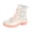 Pink, variant on Women’s Transparent Lace Up Combat Rain Boots, Clear PVC Mid Calf Ankle Booties, Contrast Color Lug Sole Waterproof Fashion Rain Shoes Black 7(38)