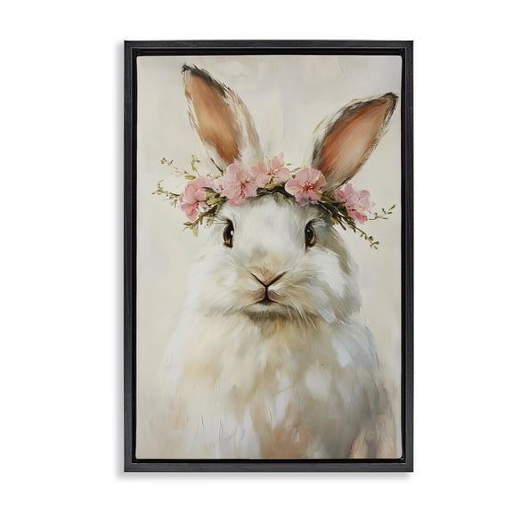 Stupell Industries Bunnykins with Pink Crown Black Framed Floater Canvas Wall Art, design by Tina LeCour