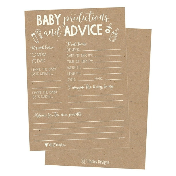 50 Rustic Advice and Prediction Cards for Baby Shower Game, New Mom