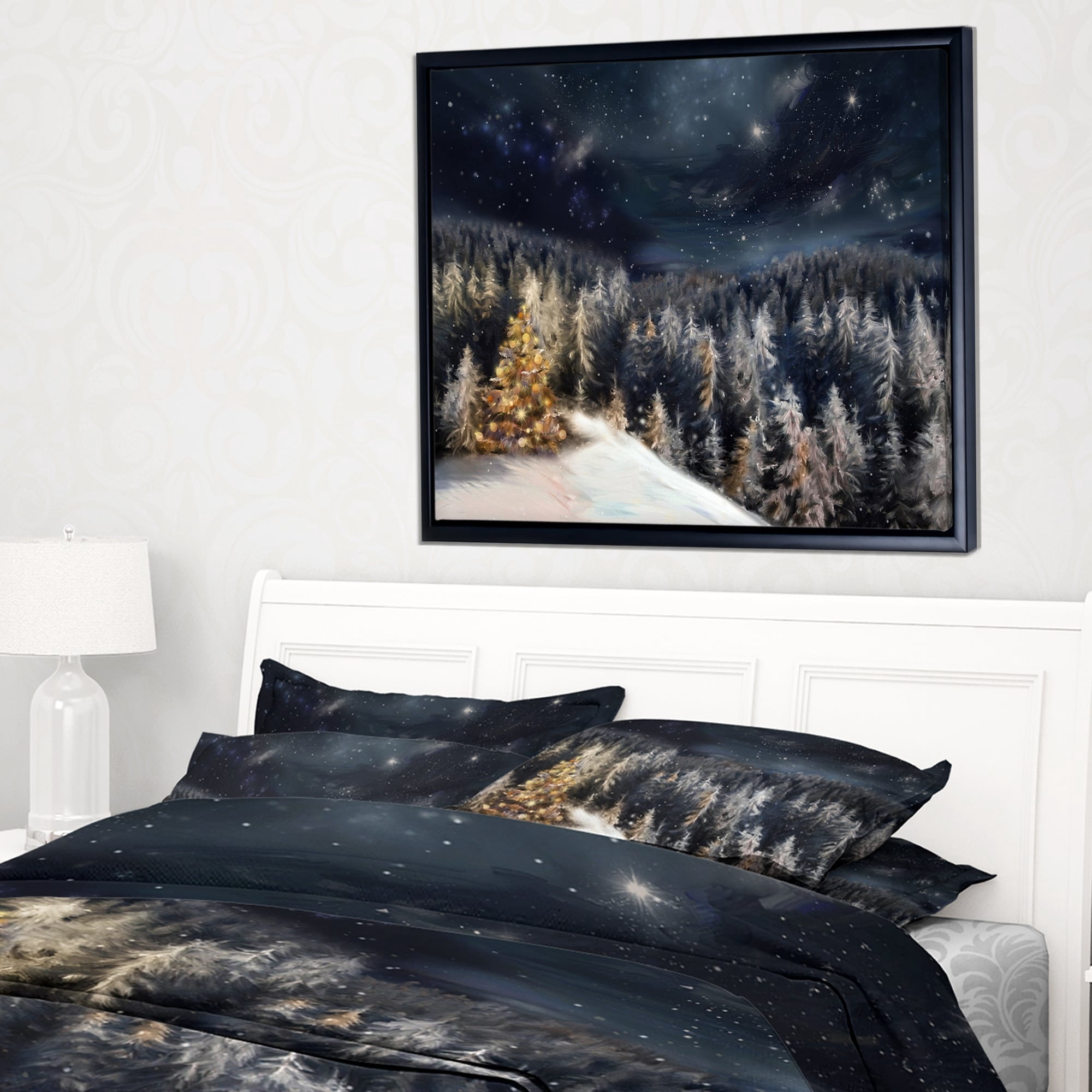 Designart ' Night Forest Christmas Tree ' Landscape Framed Canvas Art Print