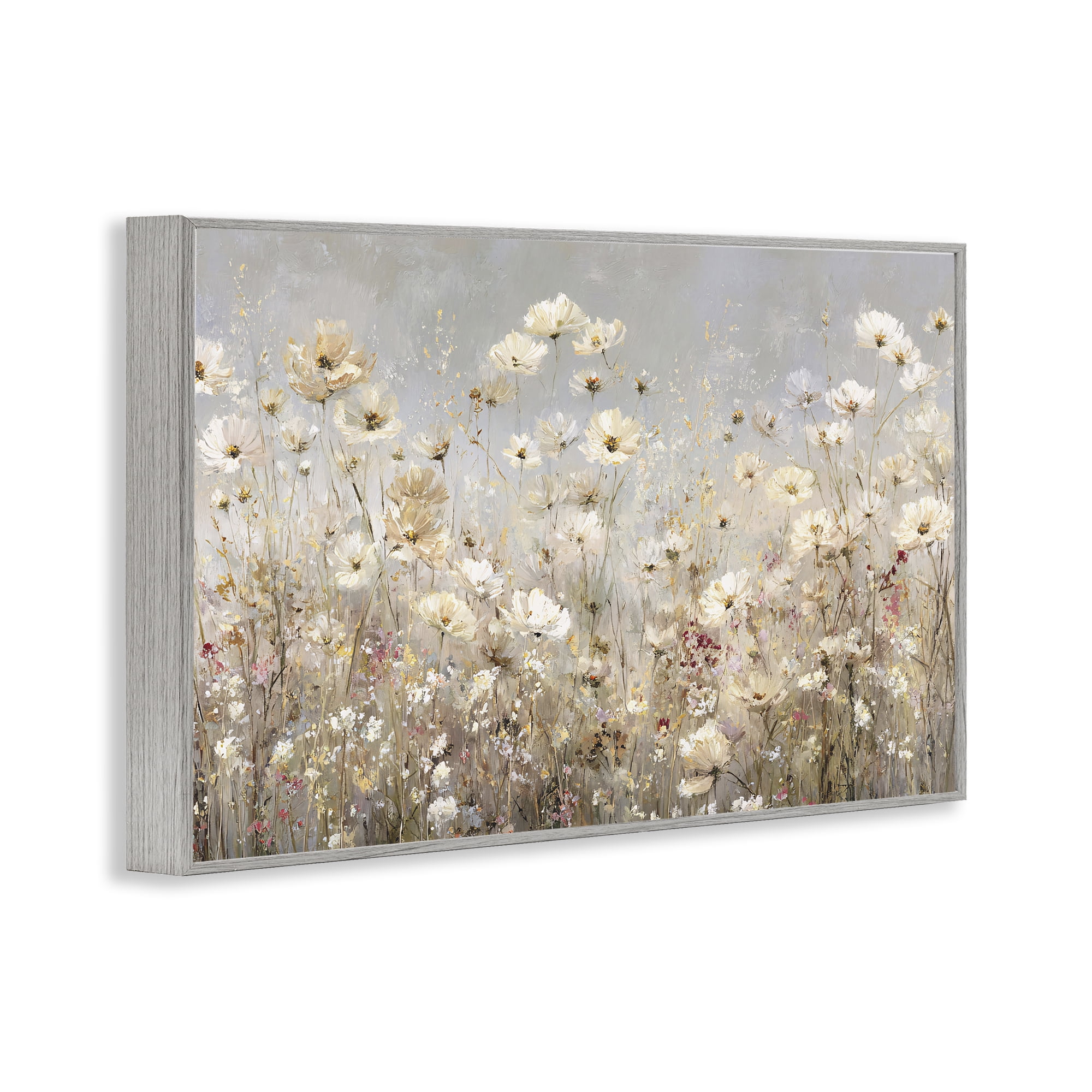 Stupell Industries White Daisy Clusters Meadow Gray Framed Giclee Art, design by Jacky Ngan