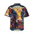 thumbnail image 3 of Goofa Colorful Daisy Sunflower Cow Hawaiian Shirt for Men, Unisex Summer Beach Casual Short Sleeve Button Down Shirts,Aloha Tropical Floral print shirt-Small, 3 of 9