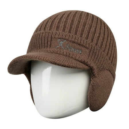 LUOGENLI Hats Mens Hats Fashion Dressy Men s Winter Hat with Earflaps Knit Baseball Cap with Ski Hat Warm Lined Hunting Hat Hats for Men Flat Brim White Hats for Men Country Mexico Khaki One Size