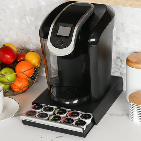 Mind Reader - Single Serve Coffee Pod Drawer, 30 Pod Capacity, Countertop Organizer, 10.5"L x 12.75"W x 2.5"H - Black/Silver