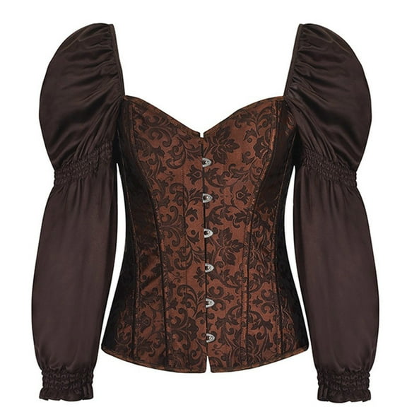 Zhi Women's Puff Sleeve Corset Top, Ruffled Trim & Lace-Up Back, Victorian Elegance for Parties