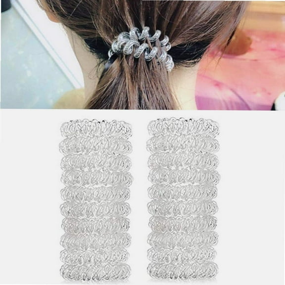 20pcs Transparent Spiral Hair Ties No Crease Hair Coils Elastic Ponytail Holders Spiral Phone Cord Hair Ties Hair Bands Hair Accessory for Women Girls