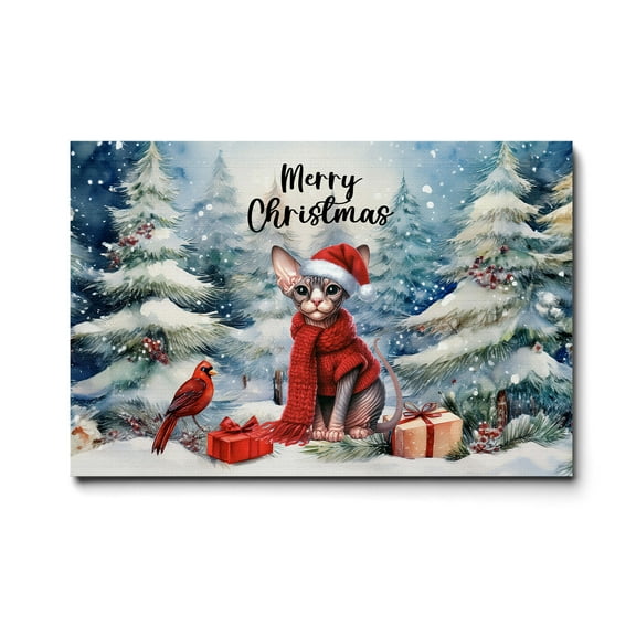 Merry Christmas Sphynx Enjoys Catmas Winter Xmas Holiday Horizontal Matte Canvas Poster Cat Lover Kitten Owner Gifts Idea Wall Art Home Decor - 02022