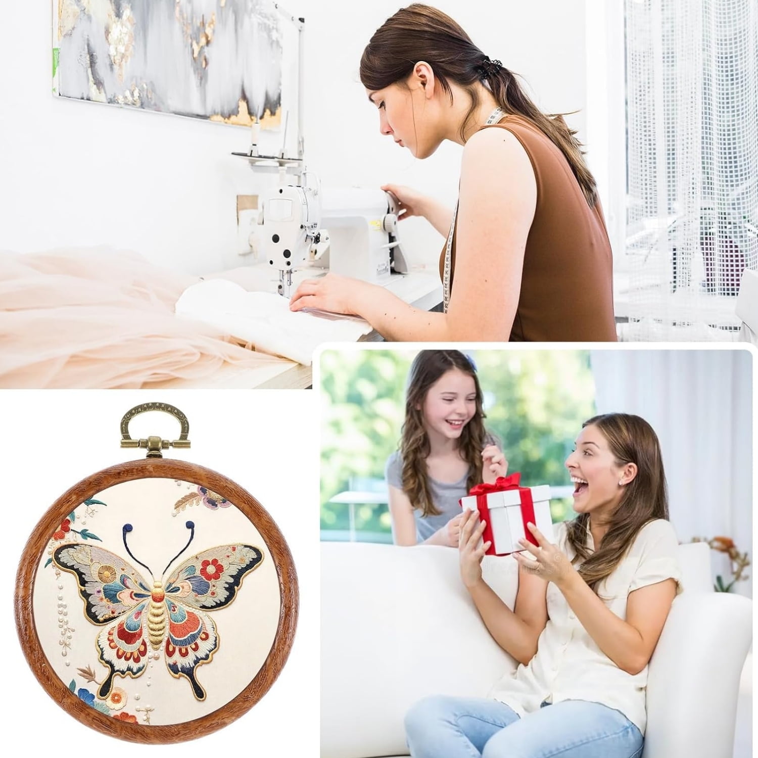 Topboutique Embroidery Hoop Ring 10 Pcs Round Cross Stitch Hoop Imitated Wood Display Circle Frames for Art Craft Sewing Embroidery DIY Ornaments Decoration,4 inch