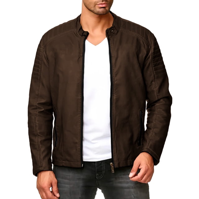 Chamarra Para Hombre Shendy Vendi Chaqueta Vinipiel Tipo Biker Cafe Extra Grande