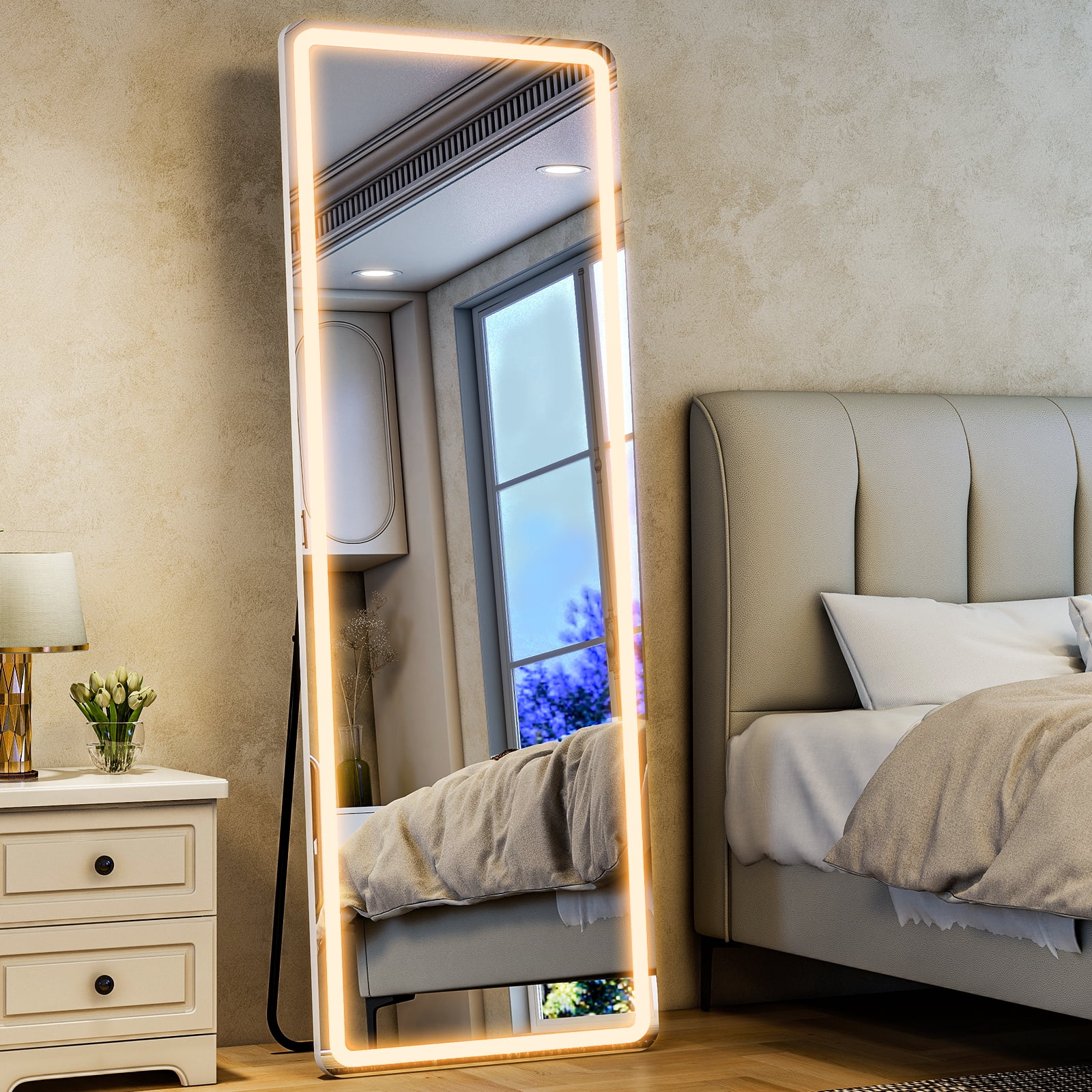 VORENTA 16"x60" Rectangular Standing Mirror Full Length Mirror with LED Lights,White