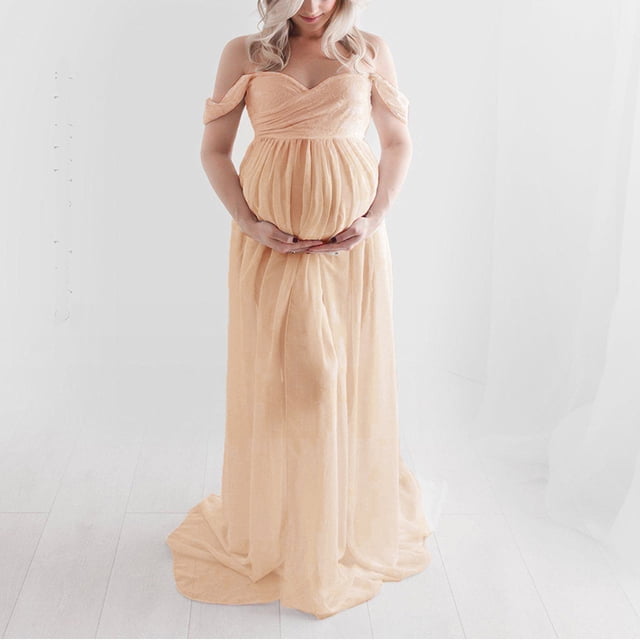 Women Off Shoulder Pregnants Sexy Photography Ruffled Nursing Long Maxi Dress