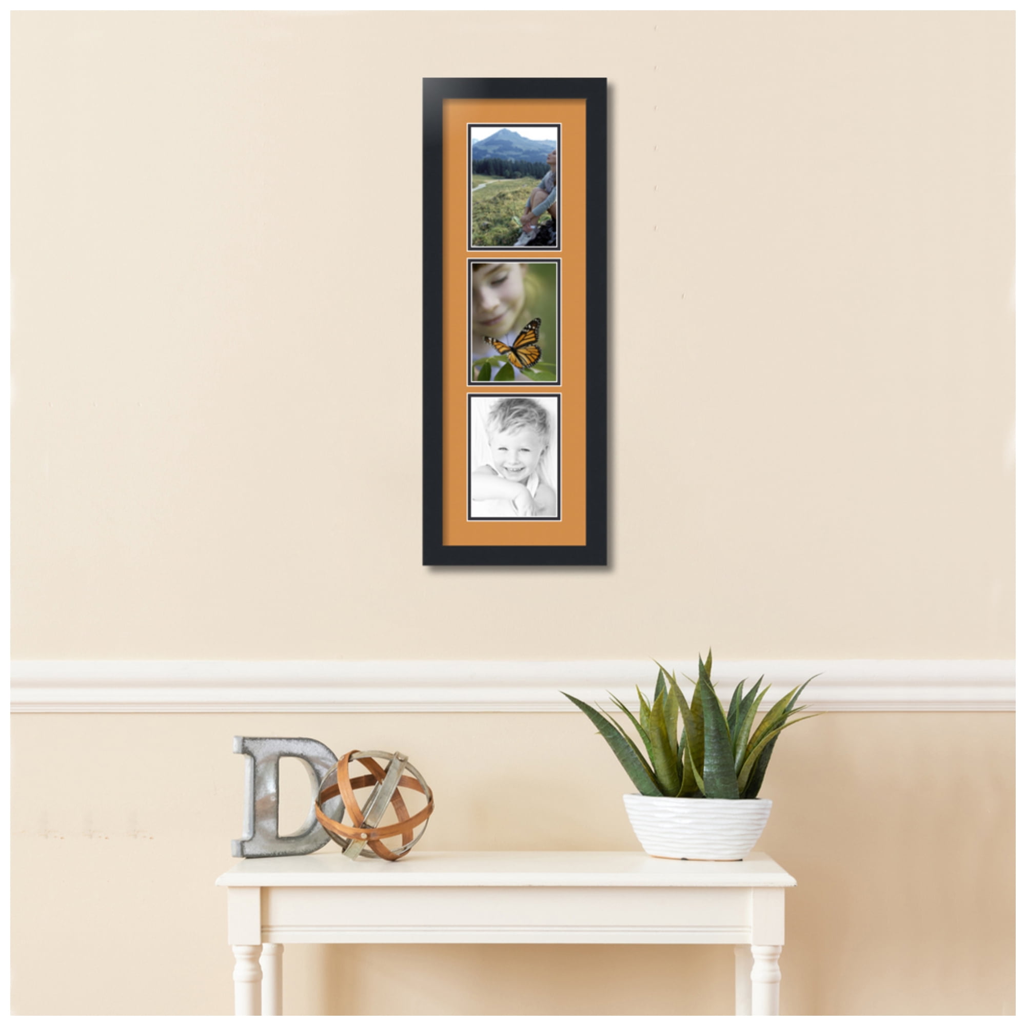 ArtToFrames Collage Photo Picture Frame with 3 - 5x7" Openings, Framed in Black with Amber and Black Mats (CDM-3926-138)
