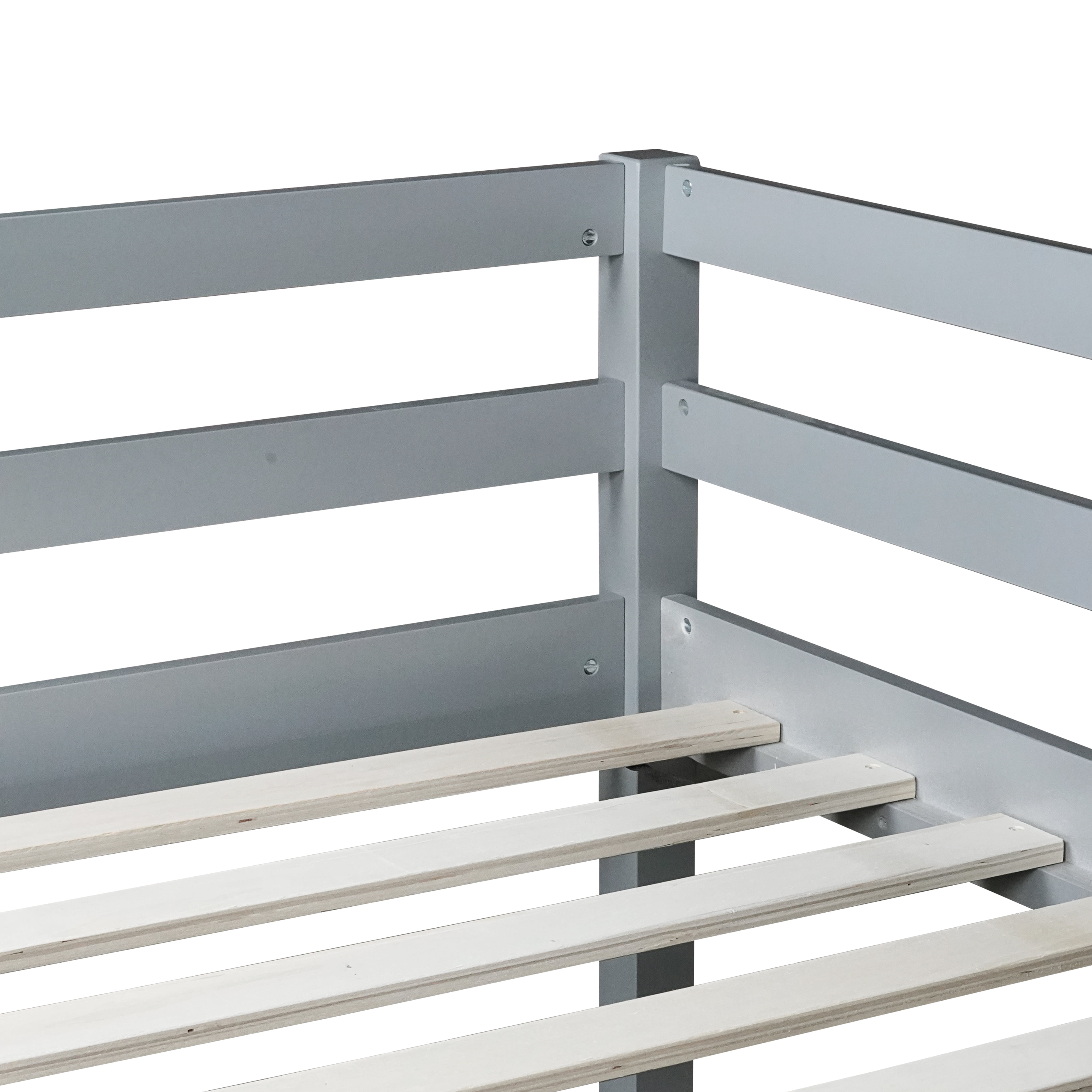 Miniyam Rubber Wood Full Size Loft Bed with Ladder for Kids, Soft Gray